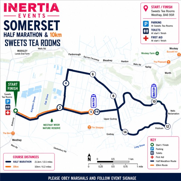 Somerset Half Marathon and 10km route map